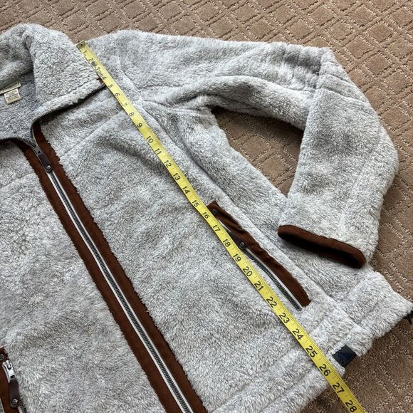LL Bean Fleece Jacket Womens L Gray Full Zip Suede Trim Outdoors Casual Cozy EUC - Picture 8 of 9